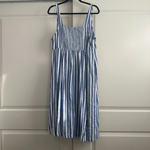 Fit & Flare Blue & White Striped Linen-Blend Midi Tank Dress XL Petite - Picture 6 of 9